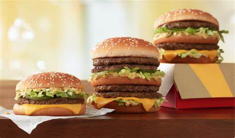 Reg. Burger on Left. Double Big Mac in Middle. Big Mac on Right.